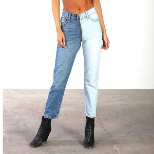 Two-tone straight-leg jeans